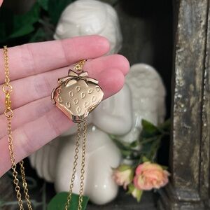 Gold Strawberry Locket Necklace